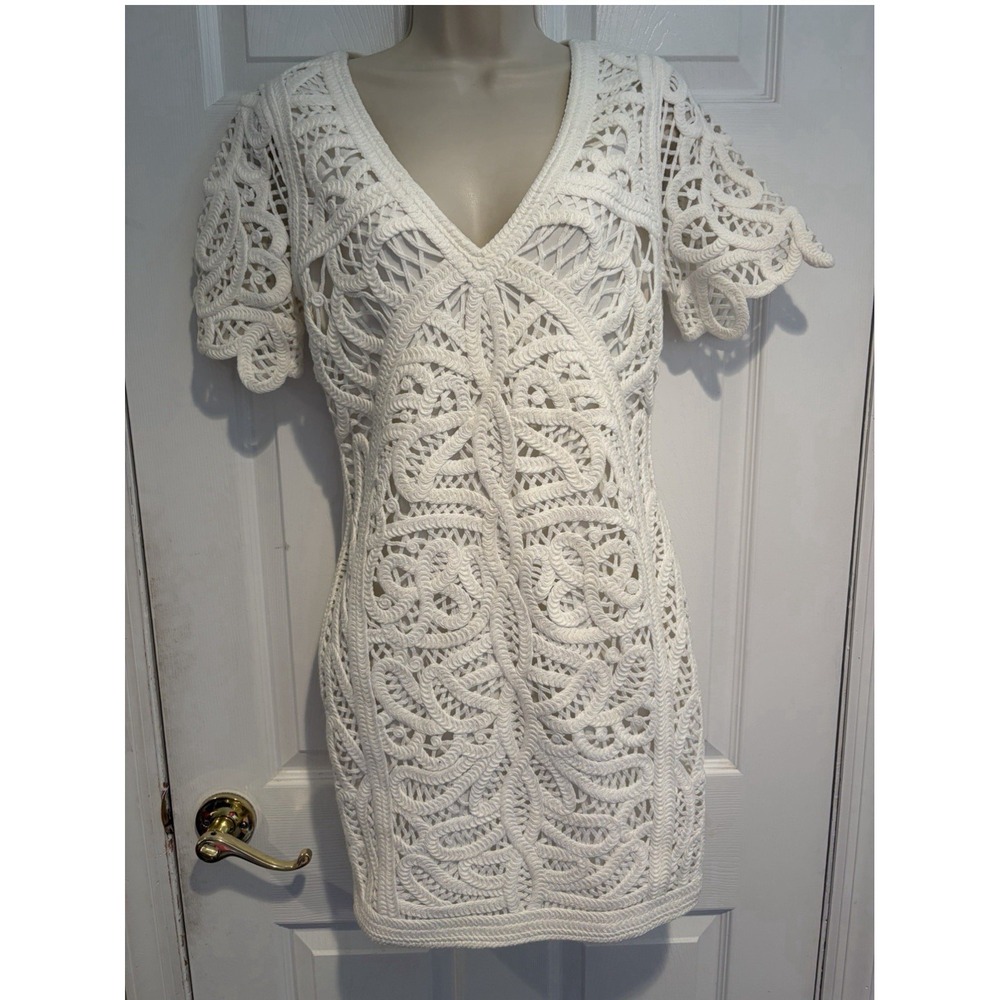 French Connection Mesi Macrame Dress‎ White Size 6 NWT 71HOM Bridal Crochet